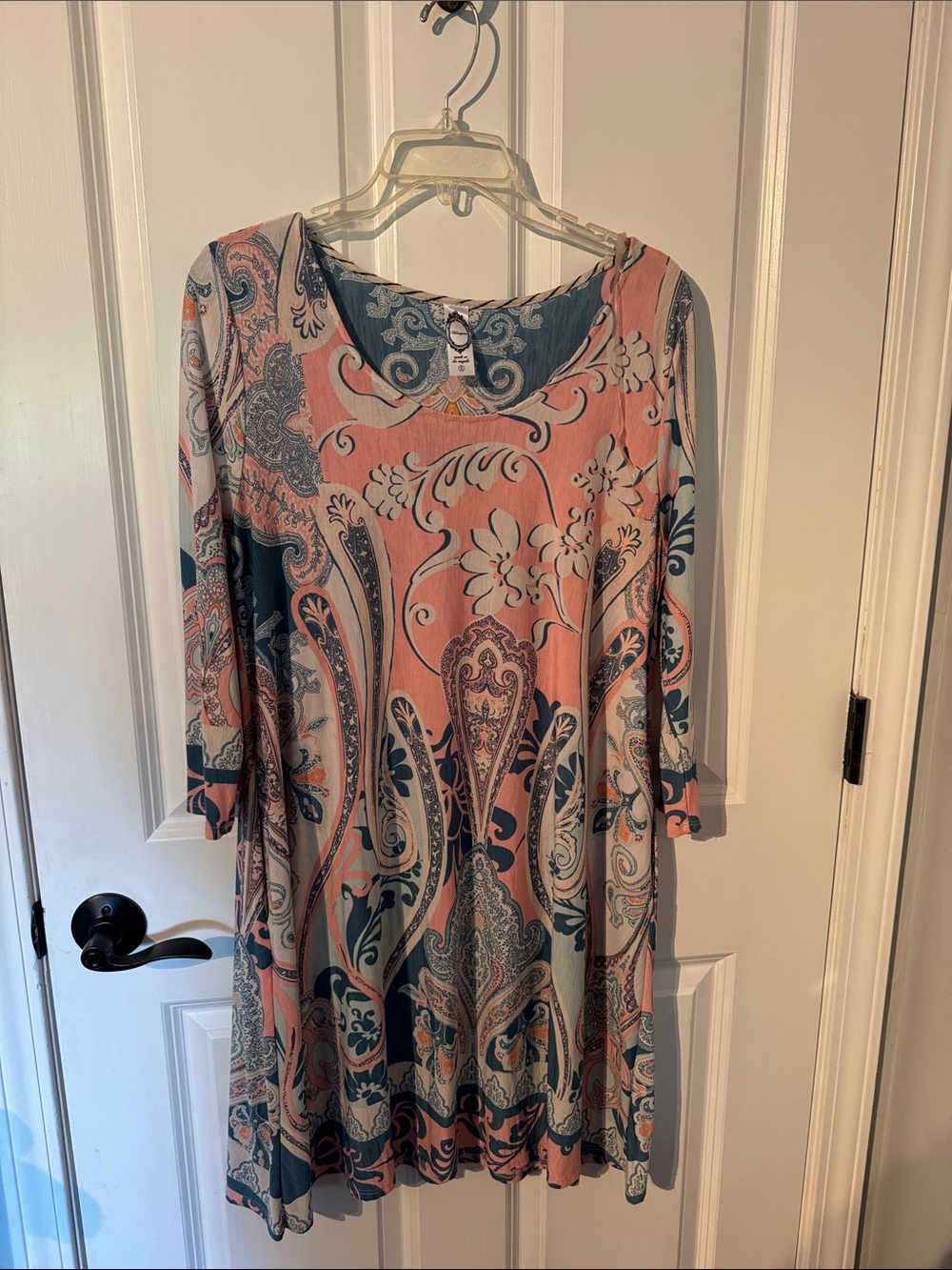 Honeyme Blue and Peach Paisley Swing Dress